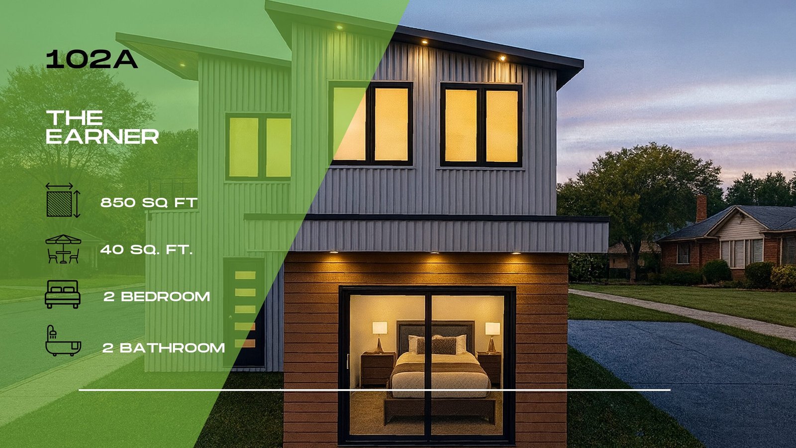 102A – The Earner | 2 Bed · 2 Bath ·  850 SF